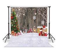 LYWYGG 10x10FT Sfondo fotografico natalizio da regalo invernale sfondo in legno per feste di Natale feste forniture per torte decorazione per la casa pupazzo di neve Babbo Natale sfondi CP-376-1010
