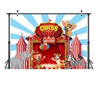 LYWYGG 7x5FT Cartoon Circo Sfondo Giraffa Tigre Elefante Zebra Clown Immagine del Fumetto Carnevale Fotografia Sfondo Baby Shower Fotografia Sfondo Decorazioni Neonato Puntelli Foto CP-232