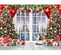 LYWYGG 7x5FT Christmas Tree Background Christmas Window Background Family Dinner Photography Studio Prop CP-678