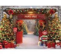 LYWYGG 7x5FT Sfondo di Natale Albero di Natale e Sfondo della Porta Notte Cena di Famiglia Decorazione Prop CP-688