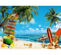 LYWYGG 7x5FT Spiaggia di Estate Cielo Blu Mare Backdrop Albero di Cocco Surfboard Backdrop Swiming Pool Party Backdrop Fotografia Studio Decorazione puntelli CP-508