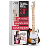 LyxPro Chitarra elettrica Telecaster da 76,2 cm, corpo in legno massello di paulonia, battipenna a 3 strati, manico a forma di C, ponte posacenere, accordatori di qualità, interruttore a 3 vie e