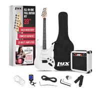 LyxPro Kit per chitarra elettrica da 99 cm con amplificatore da 20 W, tutti gli accessori, accordatore digitale a clip, sei corde, due plettri, barra tremolo, tracolla, custodia, starter kit full size