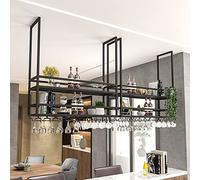 LYXSDMN Scaffale per bicchieri da vino da montare a soffitto, con supporto in vetro e ripiano, portabottiglie in metallo, con 2 tipi di supporti per vetro, supporto per calici da appendere