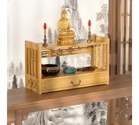 LYXWGRZD Altare Buddista a 2 Livelli, Tavolo Puja in Bambù con Cassetto, Piccoli Tavoli da Meditazione, Adatto per Statue di Buddha, Rituali(Natural,42cm/16.5'')