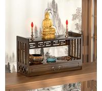 LYXWGRZD Altare Buddista a 2 Livelli, Tavolo Puja in Bambù con Cassetto, Piccoli Tavoli da Meditazione, Adatto per Statue di Buddha, Rituali(Black,69cm/27'')