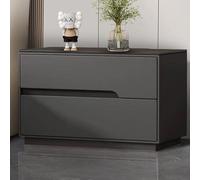 LYXWGRZD Comodino in Legno Con Piano in Lastra Di Roccia, Com odino a 2 Cassetti Con Maniglie in Pelle, Per Camera da Letto/divano, Tavolino Laterale(Dark gray,19.6"/50cm)