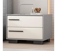 LYXWGRZD Tavolino Comodino in Pelle PU, Tavolino da Notte in Legno, Comodino con Guida Scorrevole in Metallo, per Camera da Letto Moderna/Soggiorno/Ufficio/Lato Divano(Light Gray+White,23.6in/60cm)