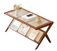 LYXWGRZD Tavolino Salotto in Rattan, Comodino in Vetro, Gambe a Z, Stile Moderno di Metà Secolo, per Soggiorno, Sala da Pranzo, Sala da Tè(Brown)