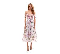 LYXYGMV Abiti Floreali Abito da Sera Lungo ed Elegante in Organza da Donna, Senza Maniche, con Vita Alta e Fiori, Lunghezza al Polpaccio(Pink,M)