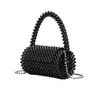 LYXYGMV Pochette da sera con perline a forma di cilindro donna fatta a mano Borsa sposa perle unica stilista a tracolla Per Matrimoni e Balli di Fine Anno(Black)