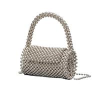 LYXYGMV Pochette da sera con perline a forma di cilindro donna fatta a mano Borsa sposa perle unica stilista a tracolla Per Matrimoni e Balli di Fine Anno(Silver)