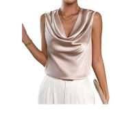LYXYGMV Top Senza Maniche in Raso da Donna - Camicetta Stile Camicia con Scollo a V Drappeggiato e Volant a Cascata, Elegante Canotta in Seta Senza Maniche per l'uso Quotidiano(Apricot,L)