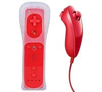 Lyyes Telecomando per Wii, Wii Remote e Nunchuck Controller con custodia in silicone e cinturino per Wii e Wii U (rosso)