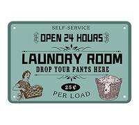 LYYUCKE Targa in metallo retrò da 20,3 x 30,5 cm, con scritta "Self Service Open Hours Laundry Room Drop Your Pants Here Per Load - Targa in metallo vintage per uso commerciale, casa, bar, casa, bar