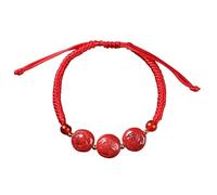 LyzqxHL Braccialetti for Coppie e Feng Shui - Design Zodiacale Intagliato in cinabro Naturale, Stile Regolabile con Cordino Rosso Intrecciato a Mano for nell'anno Natale(Snake Rooster Ox-Agate)
