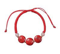 LyzqxHL Braccialetti for Coppie e Feng Shui - Design Zodiacale Intagliato in cinabro Naturale, Stile Regolabile con Cordino Rosso Intrecciato a Mano for nell'anno Natale(Snake Rooster Ox-Jade)
