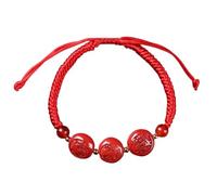 LyzqxHL Braccialetti for Coppie e Feng Shui - Design Zodiacale Intagliato in cinabro Naturale, Stile Regolabile con Cordino Rosso Intrecciato a Mano for nell'anno Natale(Tiger Horse Dog-Agate)