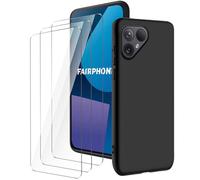 LYZXMY Cover per Fairphone 5 5G(6.46") Nero Custodia + 3 Pezzi Pellicola Protettiva in Vetro Temperato, Ultra Sottile in Silicone Protettivo Bumper TPU Morbido Gel Case