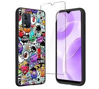 LYZXMY Cover per Motorola Moto E13 4G (6.5") + Pellicola Protettiva in Vetro Temperato - Nero Morbido Silicone Custodia Protettivo TPU Gel Case - Monster
