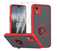 LYZXMY Cover per Nokia C12 / Nokia C12 Pro Rosso con anello Stand Case+2 x protezione dello schermo in vetro temperato,PC +TPU antiurto antigraffio telefono Custodia Cover