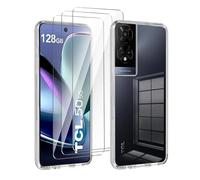 LYZXMY Cover per TCL 50 5G(6.6") TrasparenteCustodia + 3 Pezzi Pellicola Protettiva in Vetro Temperato, Ultra Sottile in Silicone Protettivo Bumper TPU Morbido Gel Case