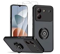 LYZXMY Cover per ZTE Blade A54 4G Nera con anello Stand Case+2 x protezione dello schermo in vetro temperato,PC +TPU antiurto antigraffio telefono Custodia Cover