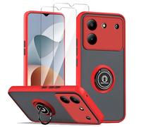 LYZXMY Cover per ZTE Blade A54 4G Rosso con anello Stand Case+2 x protezione dello schermo in vetro temperato,PC +TPU antiurto antigraffio telefono Custodia Cover
