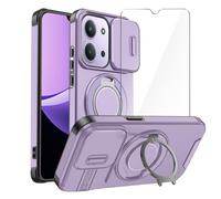LYZXMY Custodia per Xiaomi Redmi 15C 5G/4G/POCO C85+1 x Protezione Schermo+Supporto Rotante a 360 Gradi e Cover per Fotocamera con Coperchio Scorribile-Viola