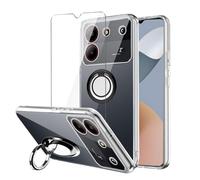LYZXMY Custodia per ZTE Blade A54 4G (6.6") Trasparente Cove+ supporto ad anello rotante + protezione schermo in vetro temperato
