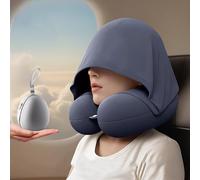 LZAHSH Cuscino a forma di U con cappuccio, in morbida seta di ghiaccio, morbido cotone memory, portatile, con cappuccio, per viaggi estivi, sonno, per guida su lunghe distanze e aerei (ciano)