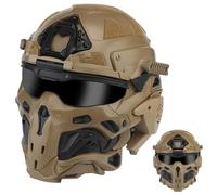 LZAQHMT Casco Tattico Da Softair Con Cuffie Di Comunicazione Integrate, Ventola Antiappannamento E Lenti Sostituibili - Equipaggiamento Tattico Regolabile Per Paintball, Caccia E Softair(COYOTE BROWN)