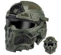 LZAQHMT Casco Tattico Da Softair Con Cuffie Di Comunicazione Integrate, Ventola Antiappannamento E Lenti Sostituibili - Equipaggiamento Tattico Regolabile Per Paintball, Caccia E Softair(RANGER GREEN)