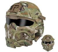 LZAQHMT Casco Tattico Da Softair Con Cuffie Di Comunicazione Integrate, Ventola Antiappannamento E Lenti Sostituibili - Equipaggiamento Tattico Regolabile Per Paintball, Caccia E Softair(CP)