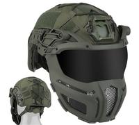 LZAQHMT Casco Tattico Fast con Maschera Protettiva Integrale E Visiera Ribaltabile - Copricasco per Softair, Caccia, Gaming E Equipaggiamento da Combattimento(Ranger Green)