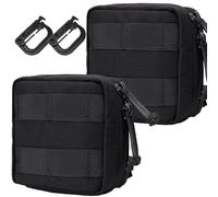 LZAQHMT Confezione da 2 Mini Marsupio Tattico edc Molle - 4x4 Marsupio GP con 4 Anelli A D E Tasca Trasparente Rimovibile per Documenti D'identità, Organizer Compatto Cintura(Matte Black)