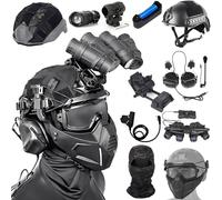 LZAQHMT FAST Airsoft Set Casco Protettivo, Modello Tattico GPNVG 18 Con Visione Notturna, Con Cuffie, Occhiali Protettivi Regolabili, Visiera, Maschera Torcia Elettrica Luce Segnalazione(BLACK)
