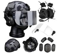 LZAQHMT FAST SF Set Casco Tattico Softair Con Occhiali Antisommossa Per PC E Cuffie Per Comunicazione - Equipaggiamento Protettivo Integrale Per Paintball E Giochi Tattici