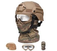 LZAQHMT MICH2000 Set Casco Tattico Da Softair Con Passamontagna In Rete Elastica E Occhiali Antiappannamento - Protezione Integrale Del Viso Per Cosplay E Giochi Di Guerra(COYOTE BROWN)