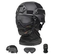 LZAQHMT MICH2000 Set Casco Tattico Da Softair Con Passamontagna In Rete Elastica E Occhiali Antiappannamento - Protezione Integrale Del Viso Per Cosplay E Giochi Di Guerra(MATTE BLACK)