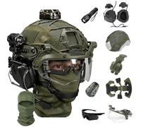 LZAQHMT Set Casco Airsoft Fast Aggiornato con Cuffie Tattiche, Luci di Segnalazione, Copricasco E Occhiali Antiappannamento per Equipaggiamento da Paintball Militare