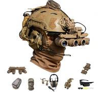 LZAQHMT Set Casco Airsoft Regolabile Rapidamente con Visore Notturno Fittizio GPNVG-18, Cuffie per Comunicazioni, Supporto per Visore Notturno per Casco Attrezzatura Paintball(Coyote Brown)