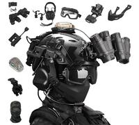 LZAQHMT Set Casco Regolabile Airsoft FAST - Modello GPNVG 18 Per Visione Notturna, Cuffie Con Cancellazione Del Rumore, Luce Per Casco A 4 Modalità, Maschera Attrezzatura Per Caccia E Paintball(BLACK)