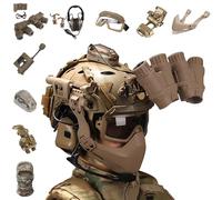 LZAQHMT Set Casco Regolabile Airsoft Fast - Modello GPNVG 18 per Visione Notturna, Cuffie con Cancellazione del Rumore, Luce per Casco A 4 modalità, Maschera Attrezzatura per Caccia E Paintball(Tan)
