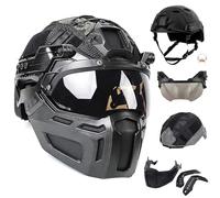 LZAQHMT Set Casco Tattico FAST - Casco Da Softair Leggero E Regolabile Con Maschera, Copricasco E Occhiali Per L'addestramento Alla Caccia E Al Paintball(MATTE BLACK)