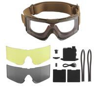 LZAQHMT Set di Occhiali Tattici per Casco con 3 Lenti Colorate E Kit Ventola Antiappannamento - Disappannatore Turbo con Tubo Magnetico, Regolatore di velocità, per Softair E Ciclismo(CB)