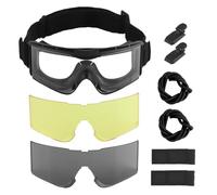 LZAQHMT Set di Occhiali Tattici per Casco con 3 Lenti Colorate - Occhiali Protettivi Antivento E Antisole per Softair, Paintball, Caccia E Tiro A Segno(Black)