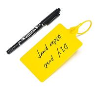 Lzbignun 100 Etichette di plastica impermeabili Etichette di spedizione Grandi fascette su etichetta Etichette di plastica scrivibili da appendere Sigilli antimanomissione con 1 pennarello, giallo