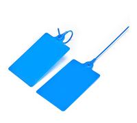 Lzbignun 100 Etichette di plastica impermeabili Etichette di spedizione Grandi fascette su etichetta Etichette di plastica scrivibili da appendere Sigilli antimanomissione con 1 pennarello, blu