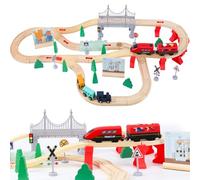 LZDMY Set di Treni in Legno per Bambini - 72 Pezzi di Ferrovia Elettrica Compatibile con i Binari Brio - Giocattolo per 3 4 5 6 Anni Regalo per Ragazzi e Ragazze